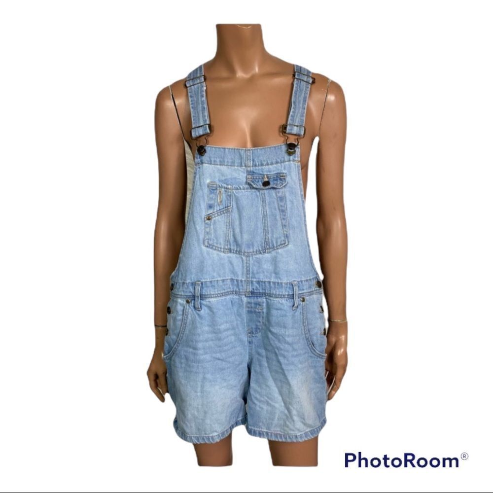 lei
Light Wash Blue Denim Cotton Romper Overalls L